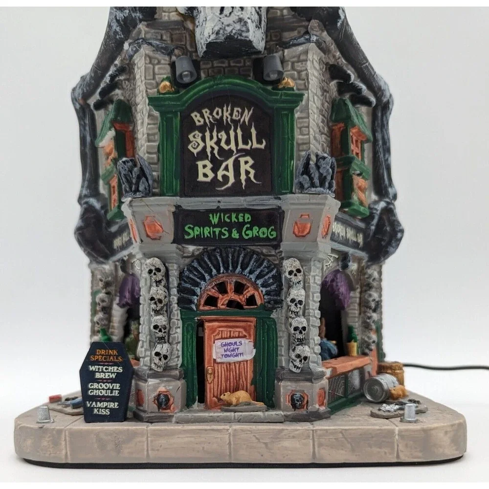 Lemax Spooky Town BROKEN SKULL BAR Halloween Skeleton Bones Lights & Sound